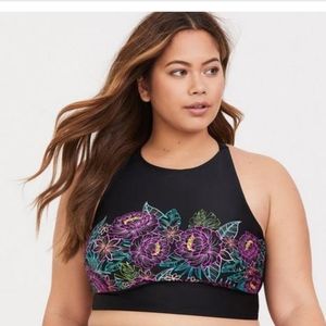 Torrid Tropical Neon Purple & Black Wireless High Neck Bikini Top Size 4X